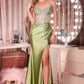 CLEARANCE - Ladivine C172 Fitted Plunging Neckline Dusty Blue Formal Gown (Size 6)