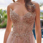 Nox Anabel C1843 Mesh A-Line Peaked Neckline Sequin Prom Ball Gown