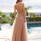 Nox Anabel C1843 Mesh A-Line Peaked Neckline Sequin Prom Ball Gown