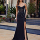 Nox Anabel C1868 Strapless Fitted Shimmer Jersey Thigh High Slit Prom Gown