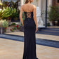 Nox Anabel C1868 Strapless Fitted Shimmer Jersey Thigh High Slit Prom Gown