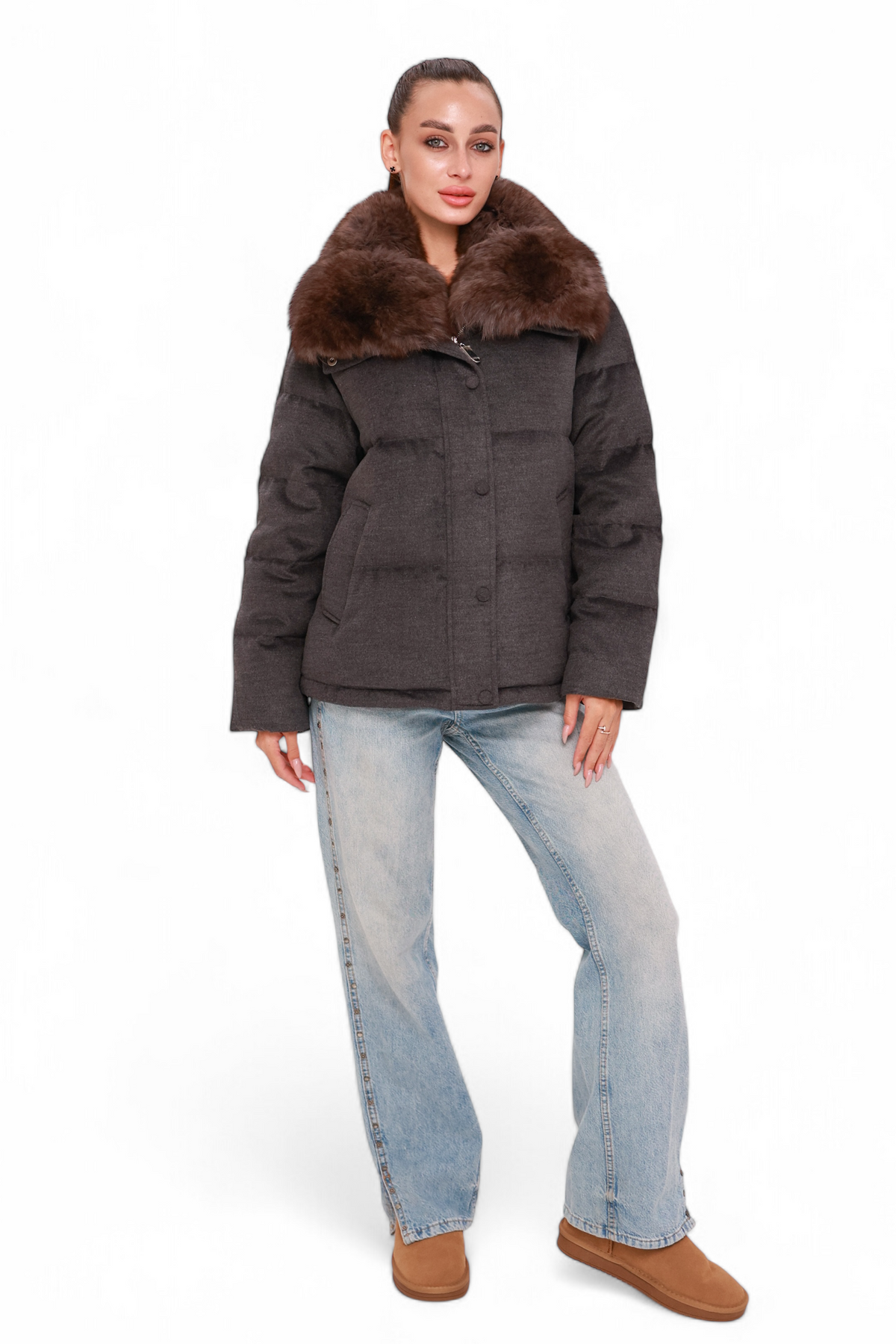 Alaska® Elisa genuine polar fox fur cashmere-effect down coat featuring a hood and quilted design, ideal for cold weather.