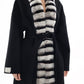 Genuine  French Orylag Fur Italian Cashmere Wool Coat 85cm