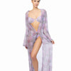 PATCHWORK PRINT MESH LONG COVER UP - Purple