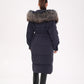 Rei Genuine Fur Trim Hooded Down Coat in Navy