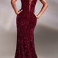 Ladivine CA109 Floor Length Velvet Sequin Off the Shoulder Gown
