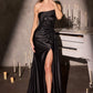 Ladivine CA122 Strapless Asymmetrical Neckline Long Satin Gown