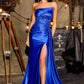 Ladivine CA122 Strapless Asymmetrical Neckline Long Satin Gown