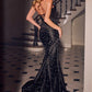 Ladivine CA124 Pearl Embellished Black Halter Dress
