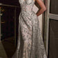 Cinderella Divine CB046W Strapless Gown Floral Applique Glitter Tulle Overskirt