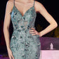 Ladivine CB121 Embellished Fitted Mermaid Gown with Puff Sleeves