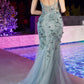 Ladivine CB121 Embellished Fitted Mermaid Gown with Puff Sleeves