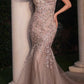 Ladivine CB128 Long Mermaid Floral Pattern Layers of Tulle Trumpet Gown