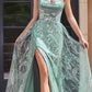 Ladivine CB129 Long Strapless Glitter Printed Fitted Mermaid Gown