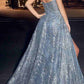 Ladivine CB129 Long Strapless Glitter Printed Fitted Mermaid Gown