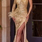 Ladivine CB131 One Shoulder Long Sleeve Glitter Print Tulle Sexy Gown