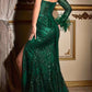 Ladivine CB131 One Shoulder Long Sleeve Glitter Print Tulle Sexy Gown