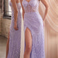 Ladivine CB136 Long Strapless Sequin and Pearl Fitted Evening Gown