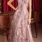 Ladivine CB144 Long Sequin Floral Printed A-Line Dress