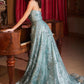 Ladivine CB144 Long Sequin Floral Printed A-Line Dress