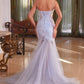 Ladivine CB148 Long Floral Sequin Light Blue Mermaid Gown