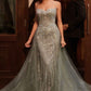 Ladivine CB158 Strapless Crystal Embellished Gown With Overskirt