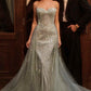 Ladivine CB158 Strapless Crystal Embellished Gown With Overskirt