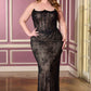 Ladivine CB162 Fitted Strapless Scoop Neck Leg Slit Beaded Gown