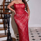 Ladivine CB162 Fitted Strapless Scoop Neck Leg Slit Beaded Gown