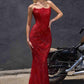 Ladivine CB162 Fitted Strapless Scoop Neck Leg Slit Beaded Gown