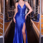 Ladivine CB163 Fitted Slight Flare Illusion V-Neckline Stretch Gown