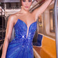 Ladivine CB164 Fitted Plunging Illusion Neckline Stretch Formal Dress