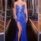 Ladivine CB164 Fitted Plunging Illusion Neckline Stretch Formal Dress