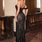 Ladivine CB165 Long Strapless Sweetheart Fitted High Slit Gown
