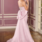 Ladivine CB167 Fitted Radiant Beadwork Scoop Neckline Dress Oversized Bow Train