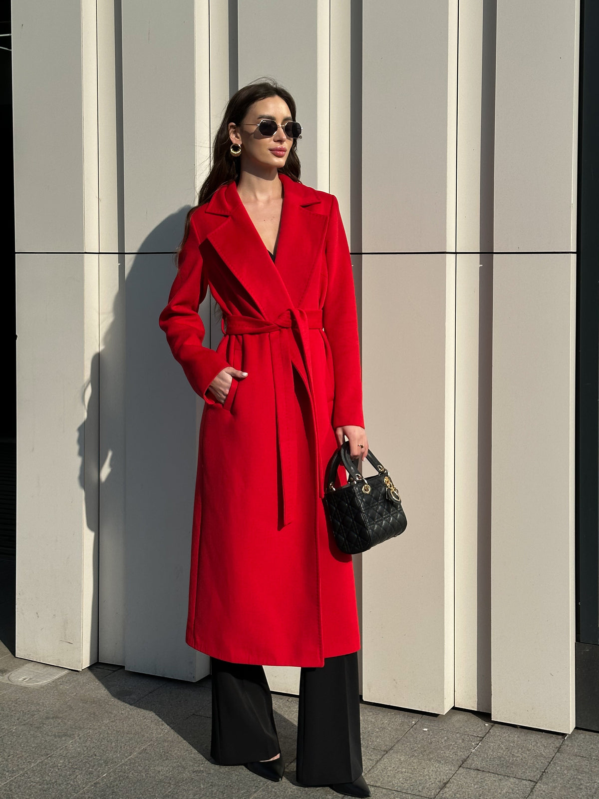 Alaska® Outerwear Company Astoria Classic red wraparound wool blend overcoat with long sleeves and tailored fit
