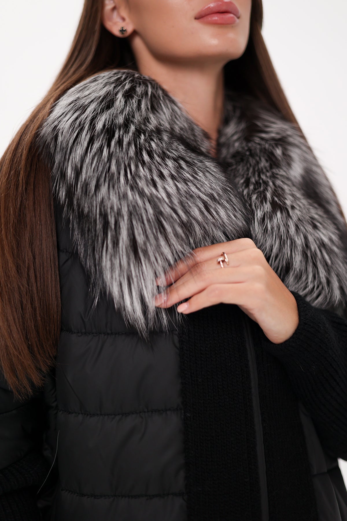 Saga Furs Silver Fox Wool Cashmere Coat by Alaska Outerwear Company, front view