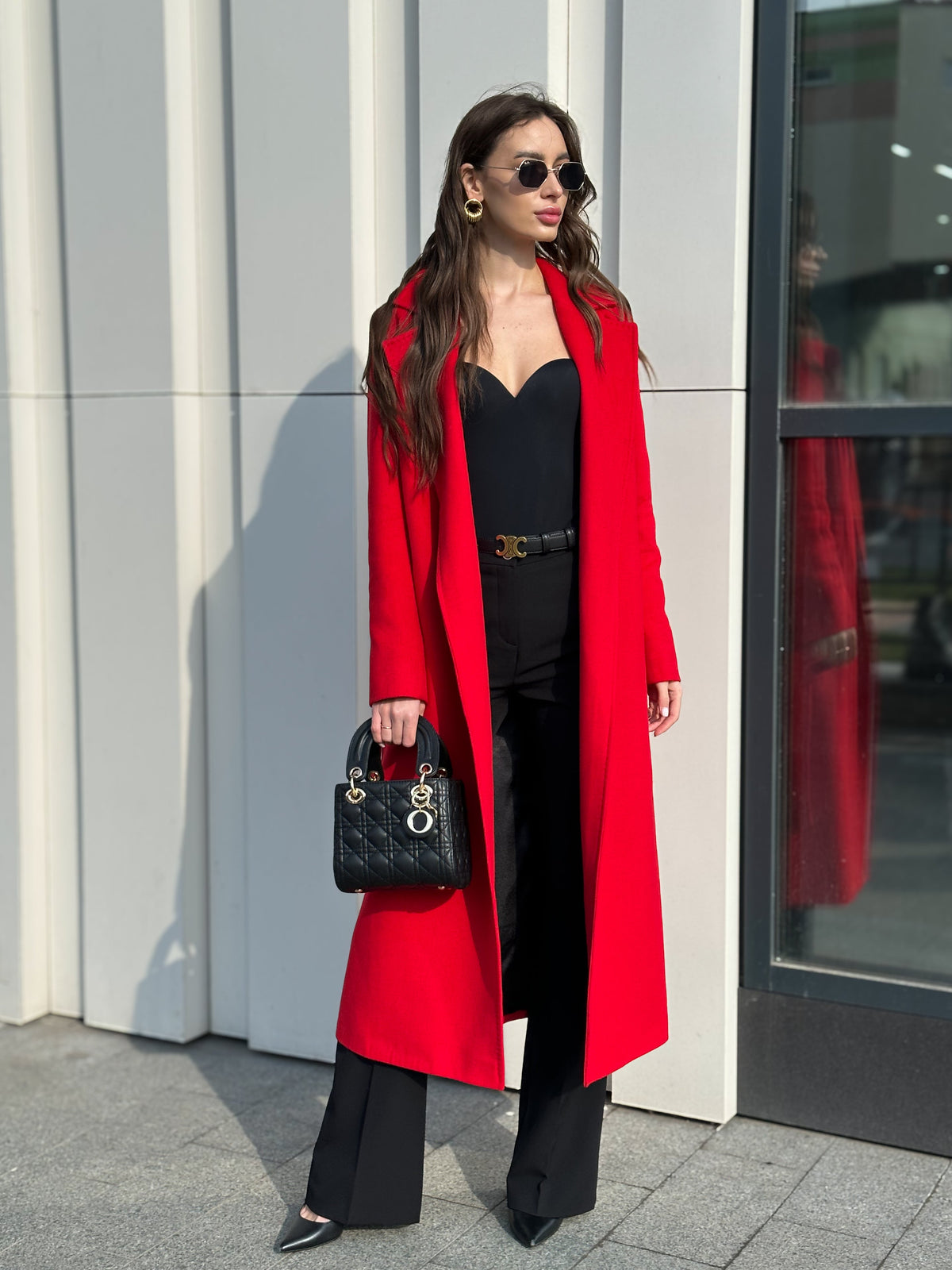Alaska Outerwear Company Astoria red classic wraparound wool blend overcoat with long sleeves and tailored fit