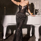 Ladivine CC0801 Sculpted Sweetheart Crystal Beading Fitted Evening Gown