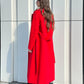 Alaska Outerwear Company Astoria red wool blend wraparound overcoat with classic silhouette