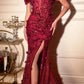 Cinderella Divine CC2164 Long Off The Shoulder 3D Applique Floral Gown