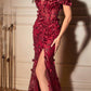 Cinderella Divine CC2164 Long Off The Shoulder 3D Applique Floral Gown