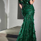 Cinderella Divine CC2164 Long Off The Shoulder 3D Applique Floral Gown