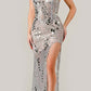 Ladivine CC2292 Sexy Long Sheer Embellished Mirror Applique Formal Dress