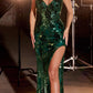 Ladivine CC2292 Sexy Long Sheer Embellished Mirror Applique Formal Dress