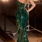 Ladivine CC2292 Sexy Long Sheer Embellished Mirror Applique Formal Dress