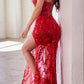 Ladivine CC2292 Sexy Long Sheer Embellished Mirror Applique Formal Dress