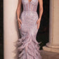 Ladivine CC2308 Long Fully Embellished and Feather Mermaid Gown
