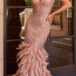 Ladivine CC2308 Long Fully Embellished and Feather Mermaid Gown