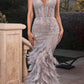 Ladivine CC2308 Long Fully Embellished and Feather Mermaid Gown